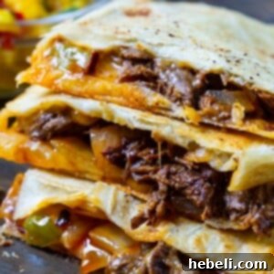 Zesty Beef Quesadillas 6 Spicy Beef Quesadillas ready to be served, showing a delicious golden crust.