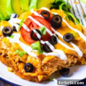 Slice of Spicy Chicken Tamale Casserole on a plate.