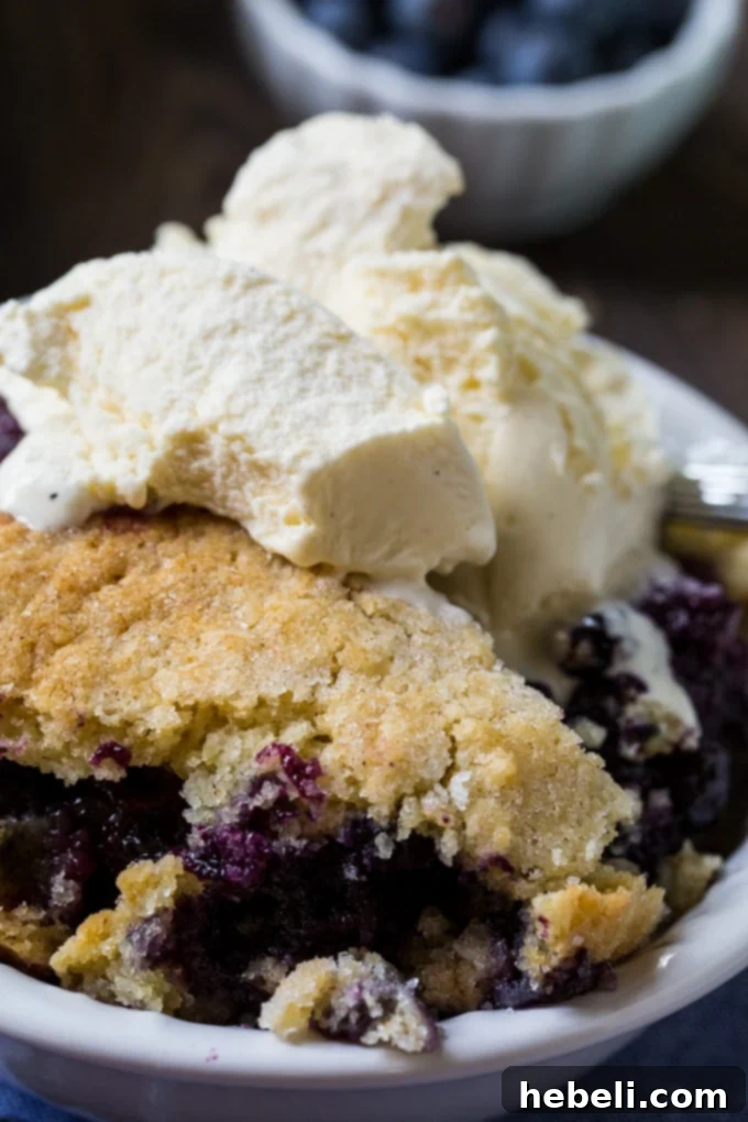 Warm Blueberry Bliss 7 Homemade Blueberry Cobbler with a golden brown crust, ready to serve