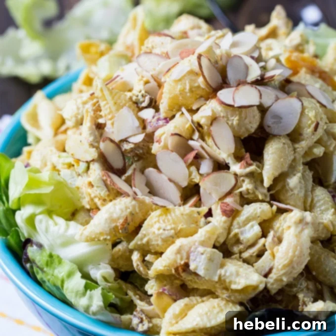 Vibrant Curry Chicken Pasta Salad with fresh ingredients