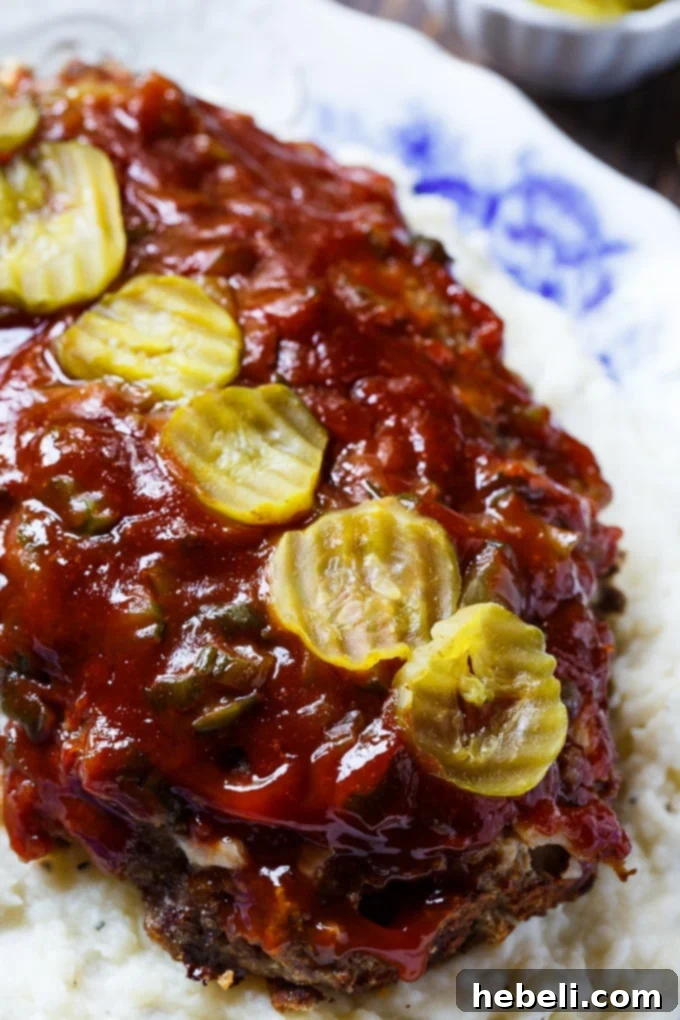 Dill Pickle Meatloaf recipe with a tangy glaze and chopped pickles