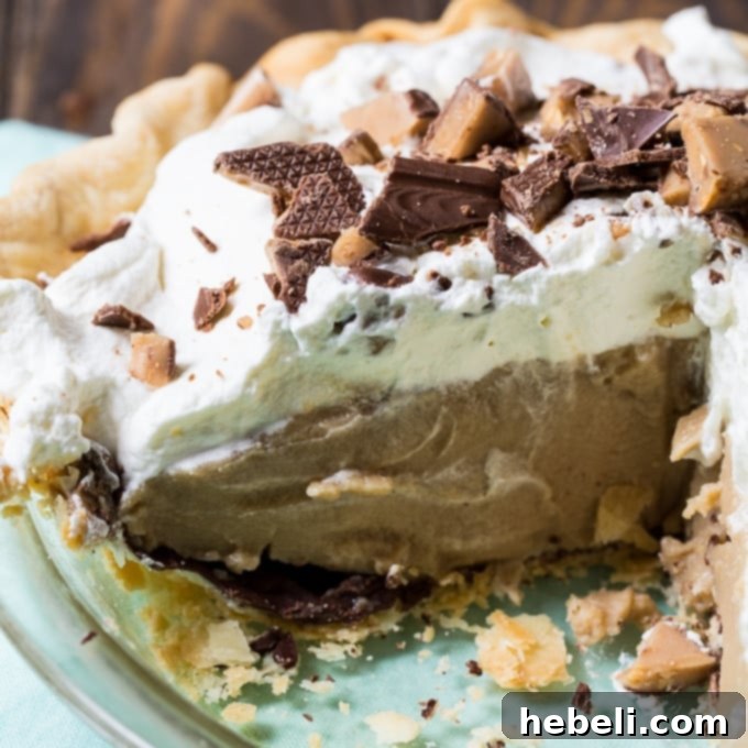 Decadent Butterscotch Pudding Pie with whipped cream and Heath bar crumbs