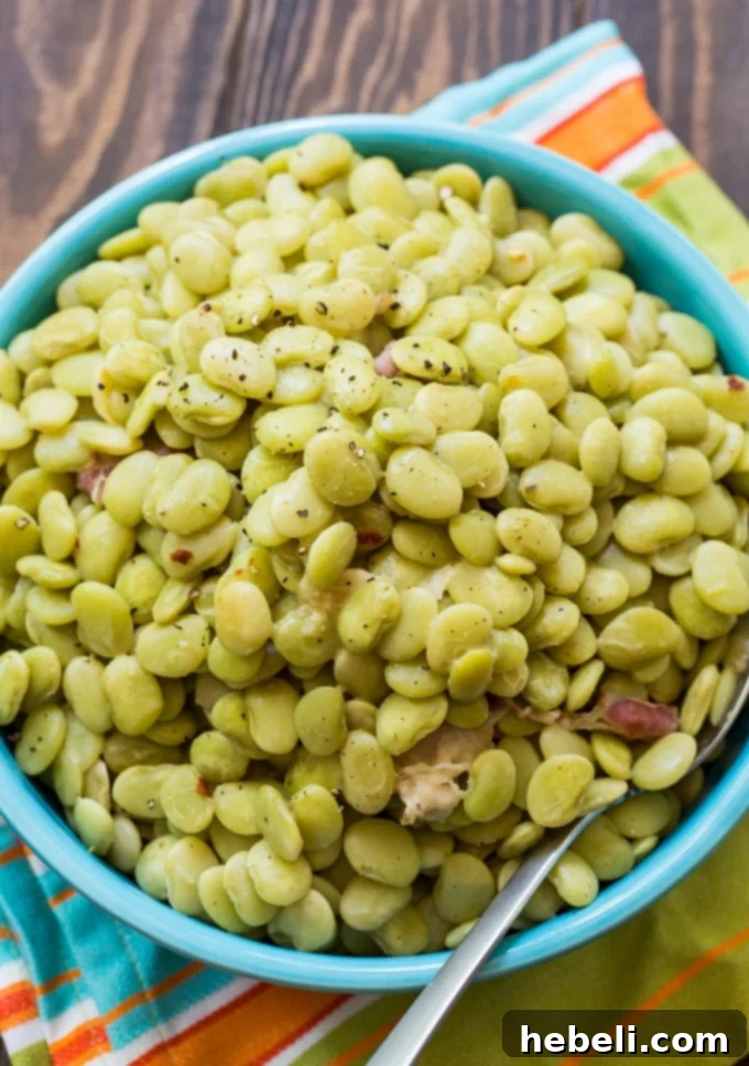 Cracker Barrel Homestyle Baby Limas 3 Close-up of the delicious Cracker Barrel Lima Beans recipe cooking in a pot.