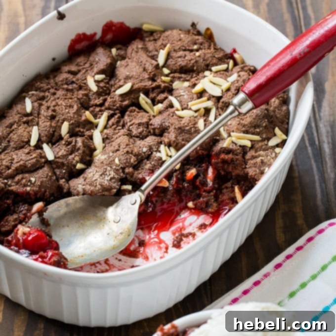Delicious Cherry Chocolate Cobbler fresh from the oven, showcasing its golden-brown topping.