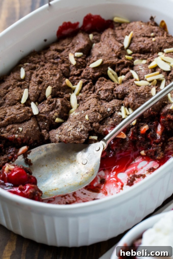 Cracker Barrel copycat Chocolate Cherry Cobbler, a rustic and inviting dessert ready to be enjoyed.
