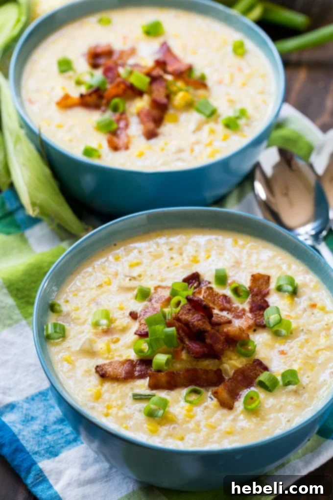 Crock Pot Corn Chowder made with fresh corn, ready to be enjoyed.