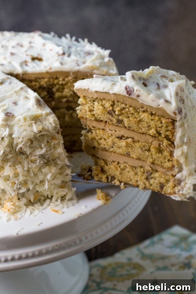 Homemade Caramel Italian Cream Cake with a luscious double frosting
