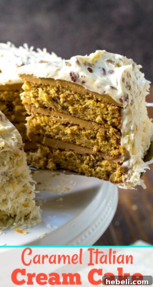 Stunning Caramel Italian Cream Cake slices served for a festive occasion