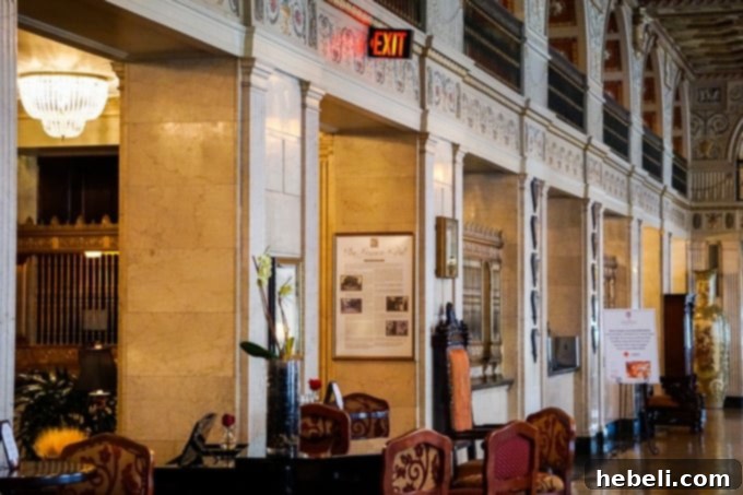 The grand and historic lobby of The Brown Hotel in Louisville.