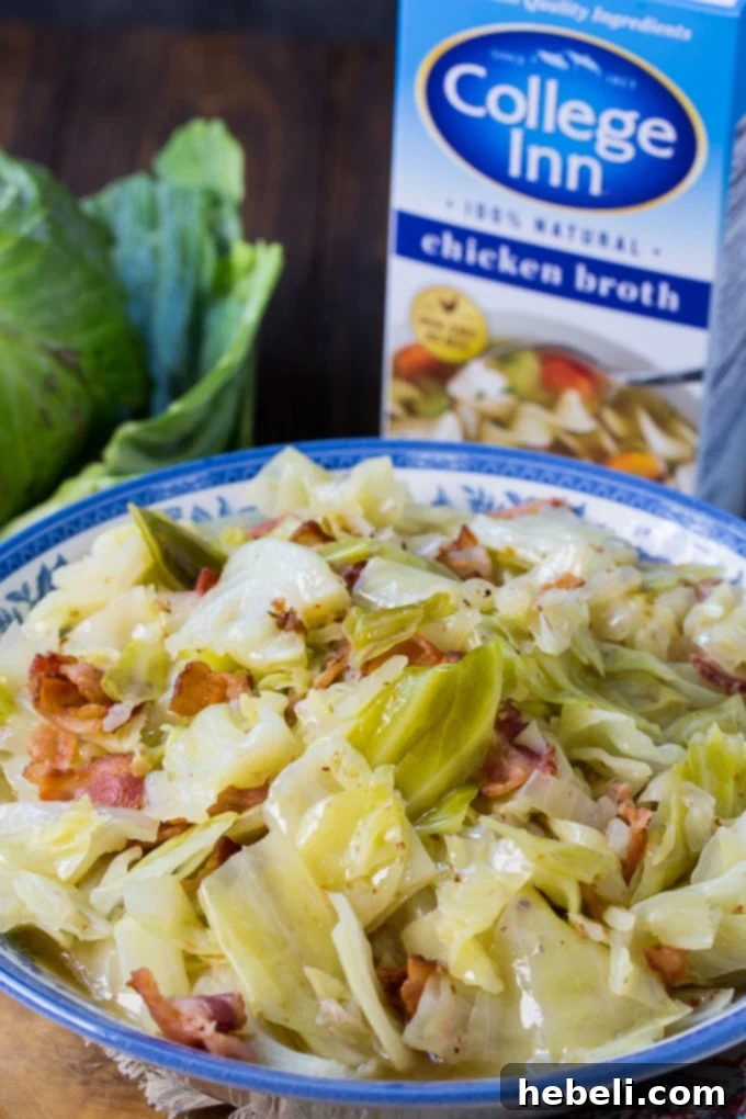 Delicious Southern Cabbage with crispy bacon bits, served in a bowl