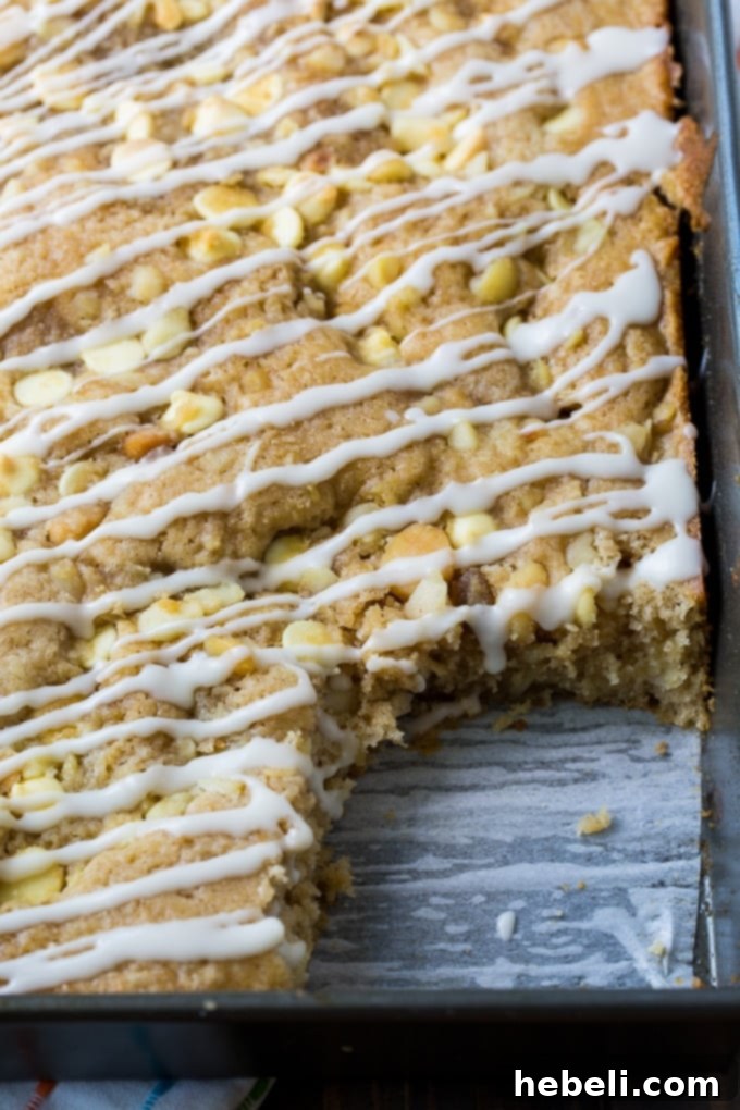 The full White Chocolate and Macadamia Nut Coffee Cake, ready to be served.