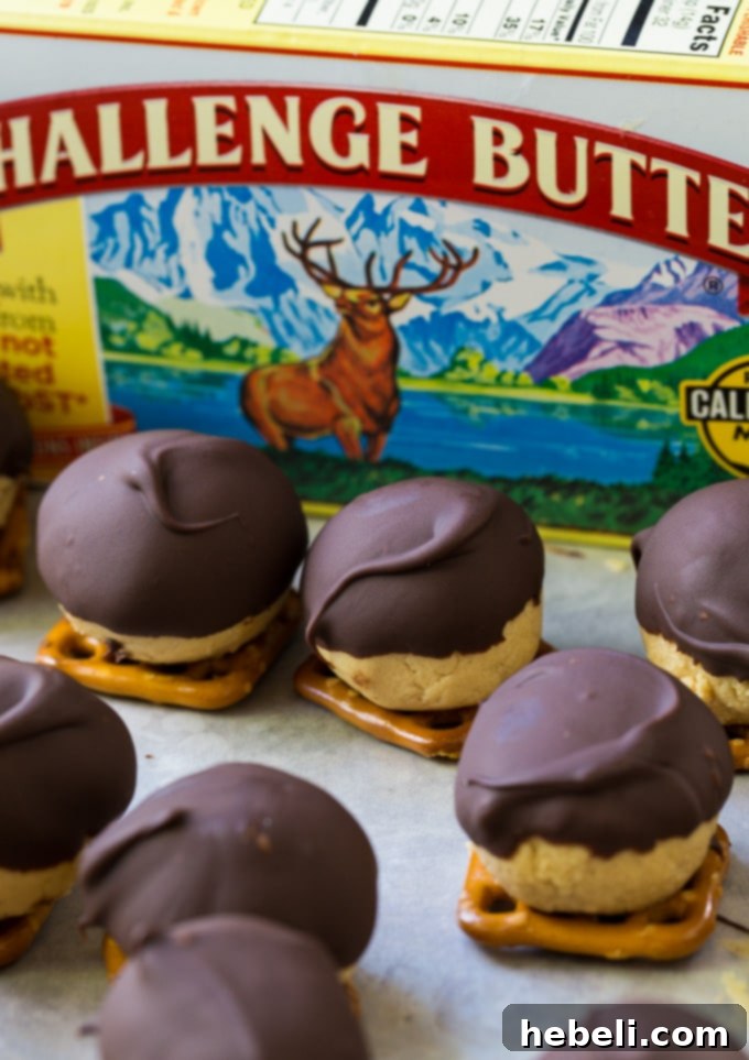 Buckeye Peanut Butter Pretzel Crunch 3 Close-up of Buckeye Pretzel Bites, showcasing the creamy peanut butter and crunchy pretzel base before chocolate dipping