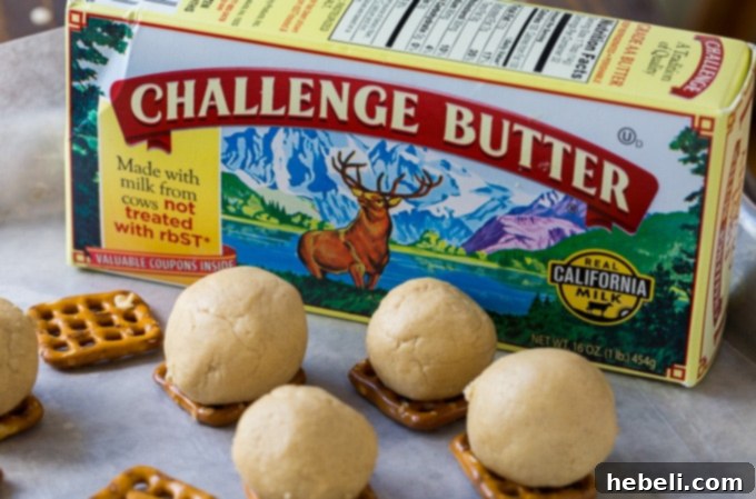 Buckeye Peanut Butter Pretzel Crunch 4 Buckeye Pretzel Bites prepared using high-quality Challenge Butter, emphasizing fresh ingredients