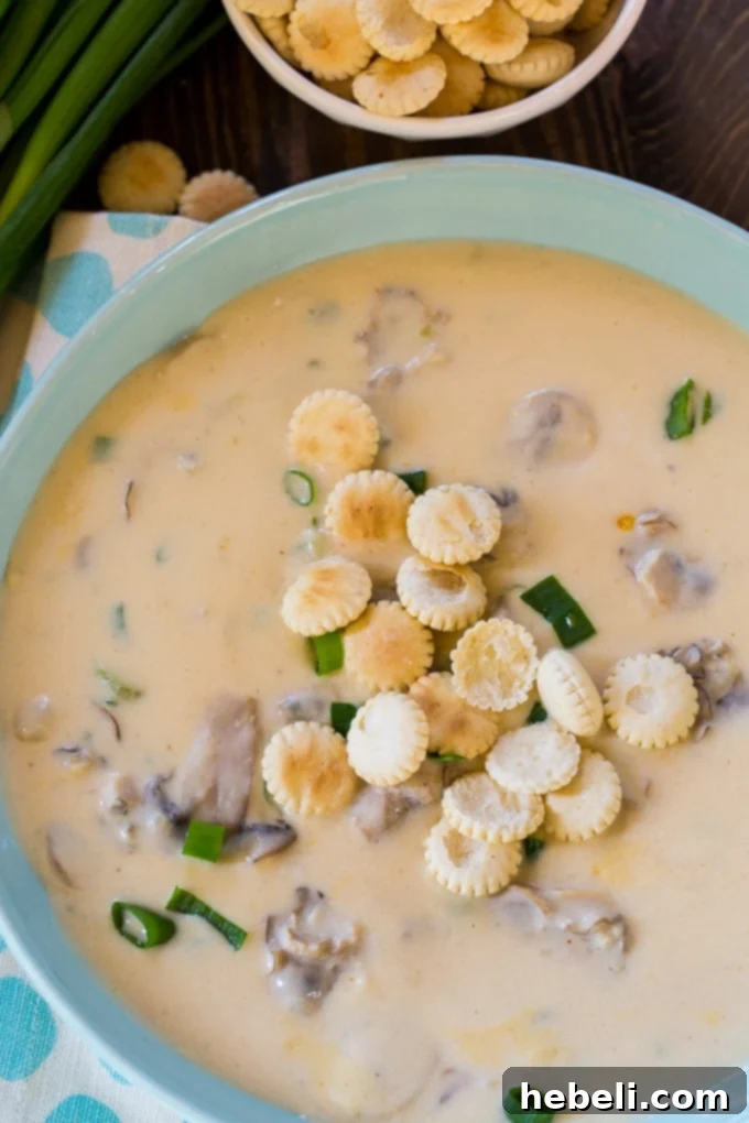 Thick Oyster Stew with sliced mushrooms and green onions