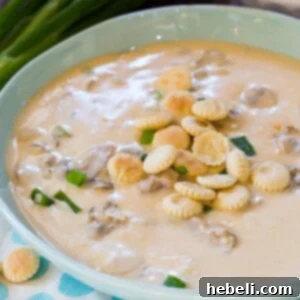 Homemade Oyster Stew in a white bowl
