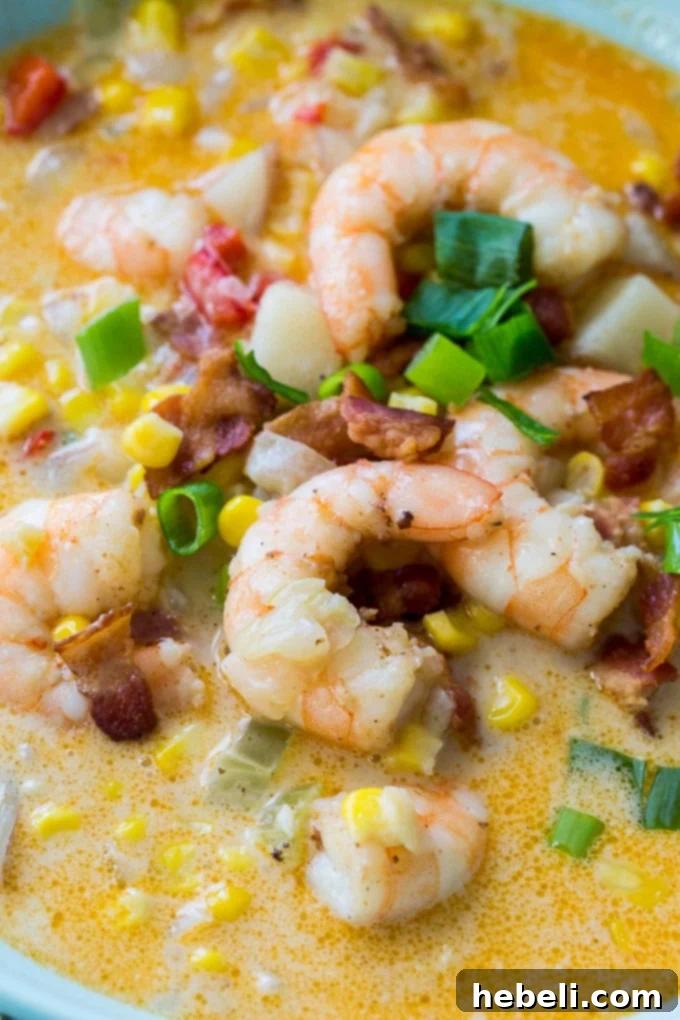 Serving of Cajun Shrimp and Corn Chowder with green onions