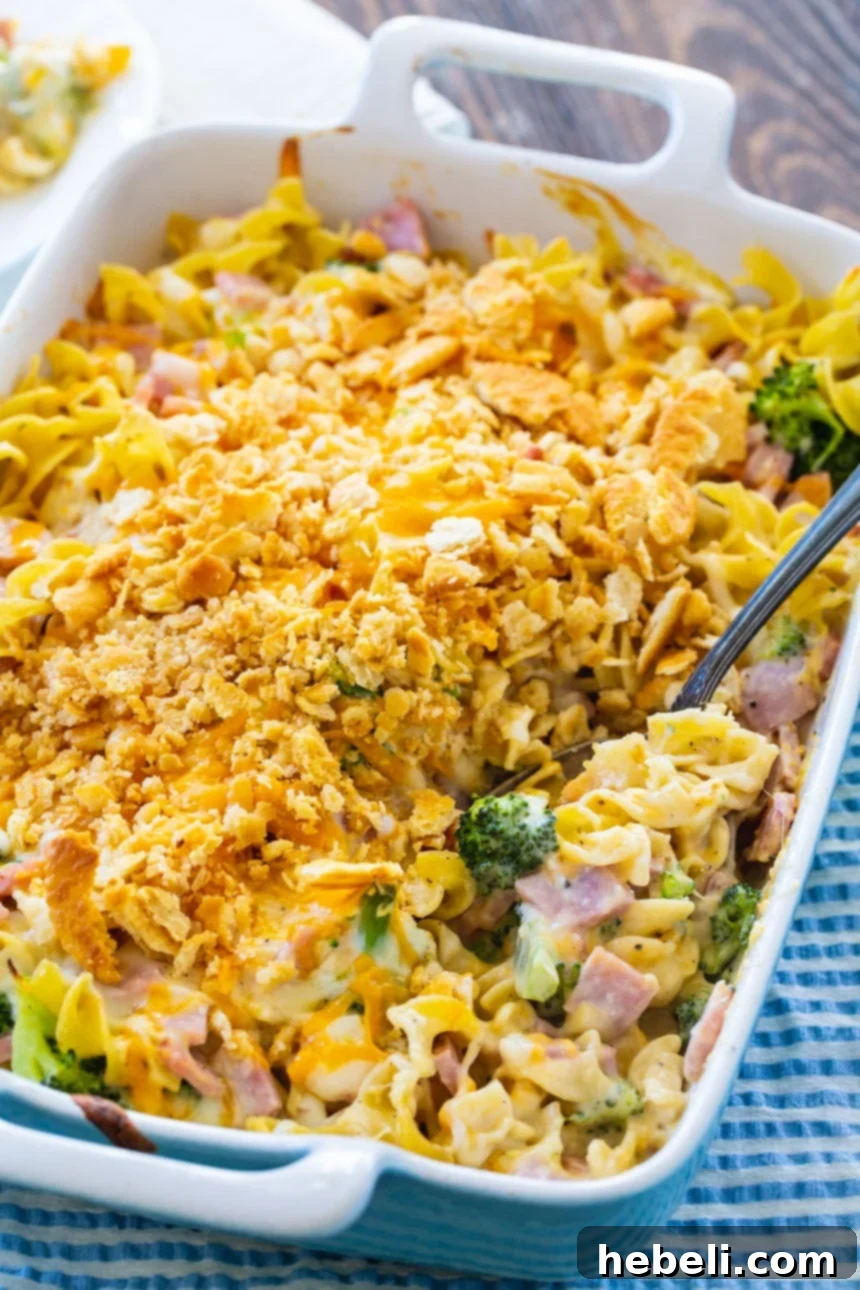 11 Brilliant Ways to Use Leftover Ham 6 Ham, Broccoli, and Noodle Casserole with a crunchy cracker crumb topping.