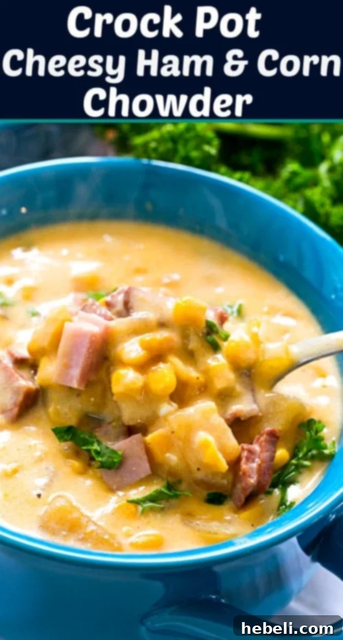 11 Brilliant Ways to Use Leftover Ham 11 Crock Pot Cheesy Ham and Corn Chowder, a rich and creamy hearty winter soup with chunks of potato, ham, corn, and cheddar cheese.