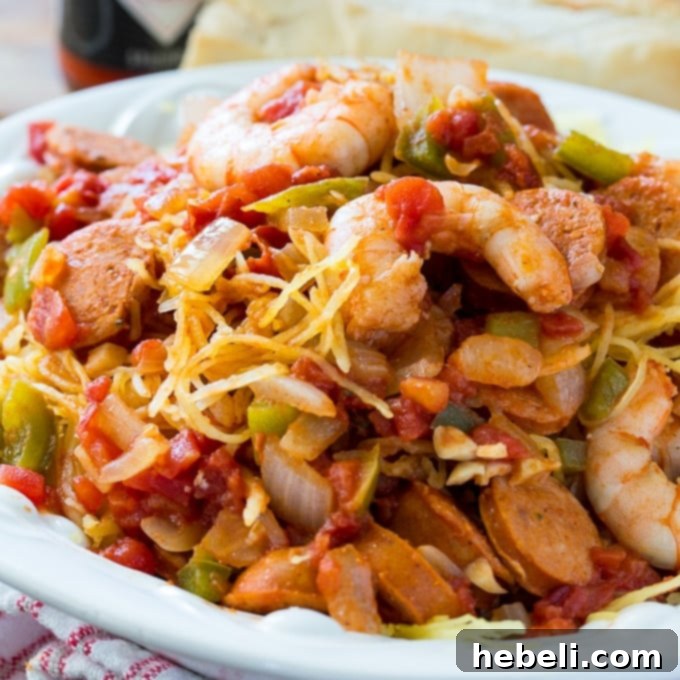 Spaghetti Squash Jambalaya - A low-carb, healthy twist on a classic Southern dish