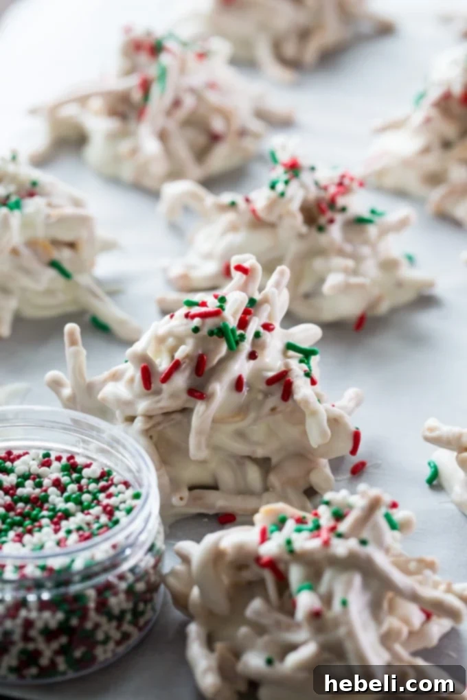 White Chocolate Haystacks for the holiday cookie tray, a perfect gift idea