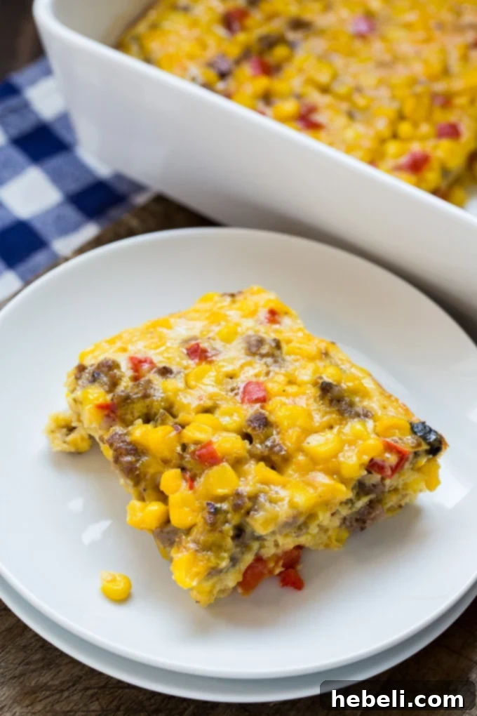 Savory Corn & Sausage Bake 3 Close-up of Corn and Sausage Casserole, showcasing its creamy texture
