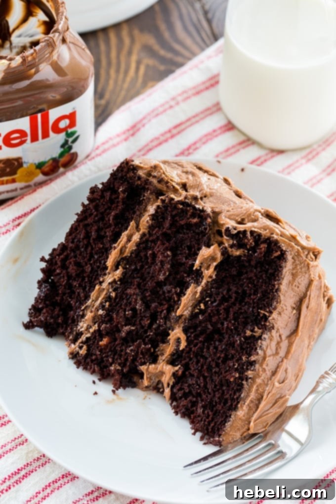 Decadent Nutella Chocolate Cake 3 Close-up of moist chocolate cake layers before frosting