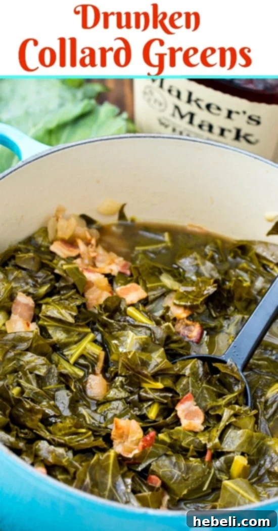 Close-up of Drunken Collard Greens