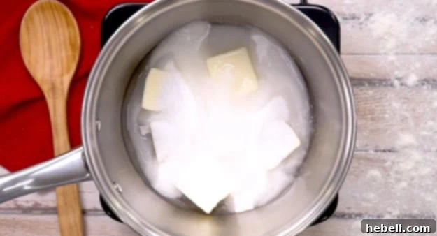 Glaze ingredients melting in a pan.