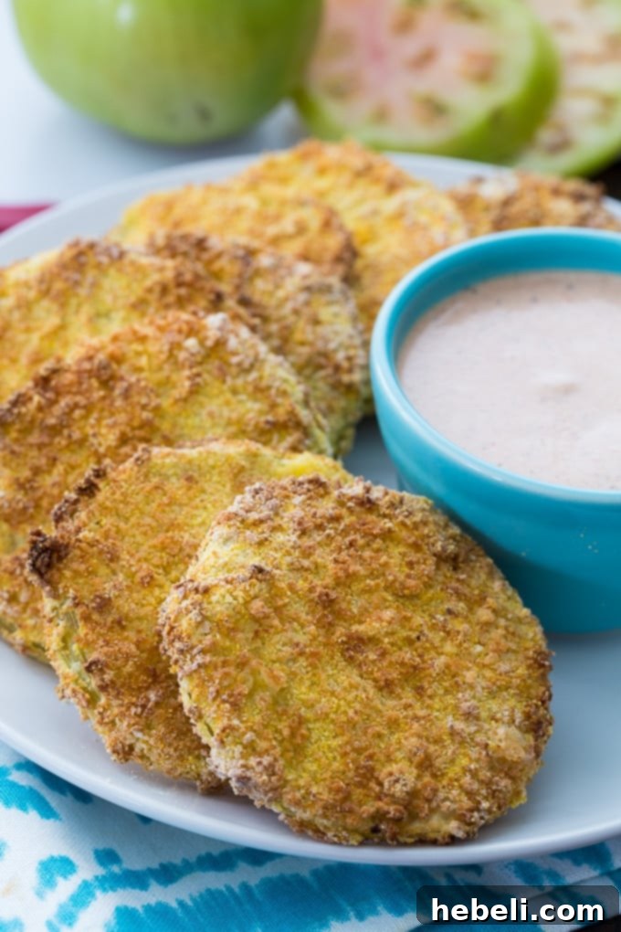 Super crispy Air Fryer Fried Green Tomatoes, a healthy southern appetizer