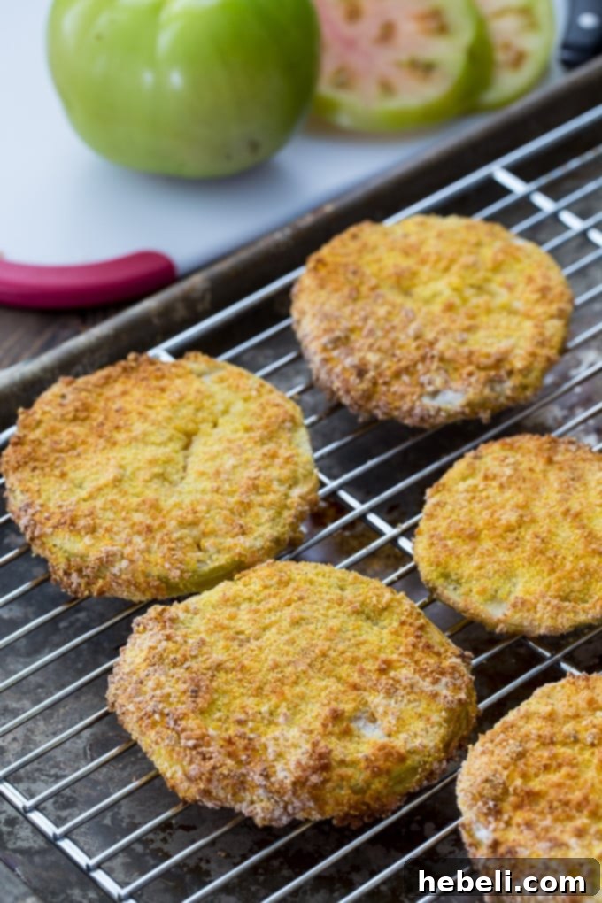 Air Fried Green Tomatoes, a healthy snack, on a plate with sauce