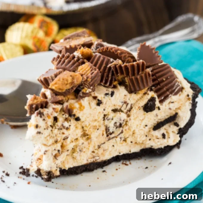 Easy No-Bake Peanut Butter Cup Pie 2 Delicious No Bake Peanut Butter Cup Pie in a whole pie pan