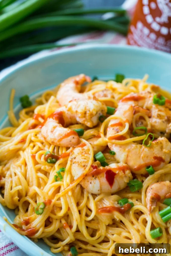 Freshly cooked shrimp ready to be tossed with Bang Bang sauce and pasta