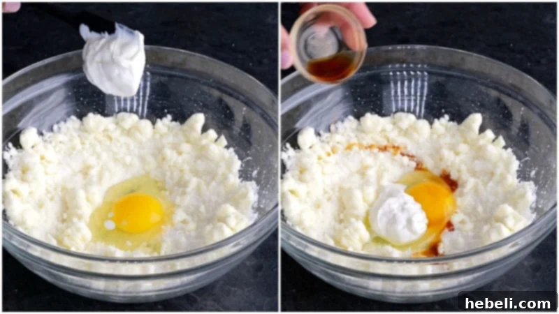 Adding sour cream and vanilla extract to the sugar cookie dough mixture