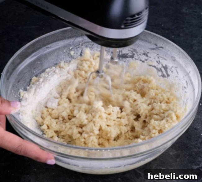 Mixing flour into the sugar cookie dough until just incorporated