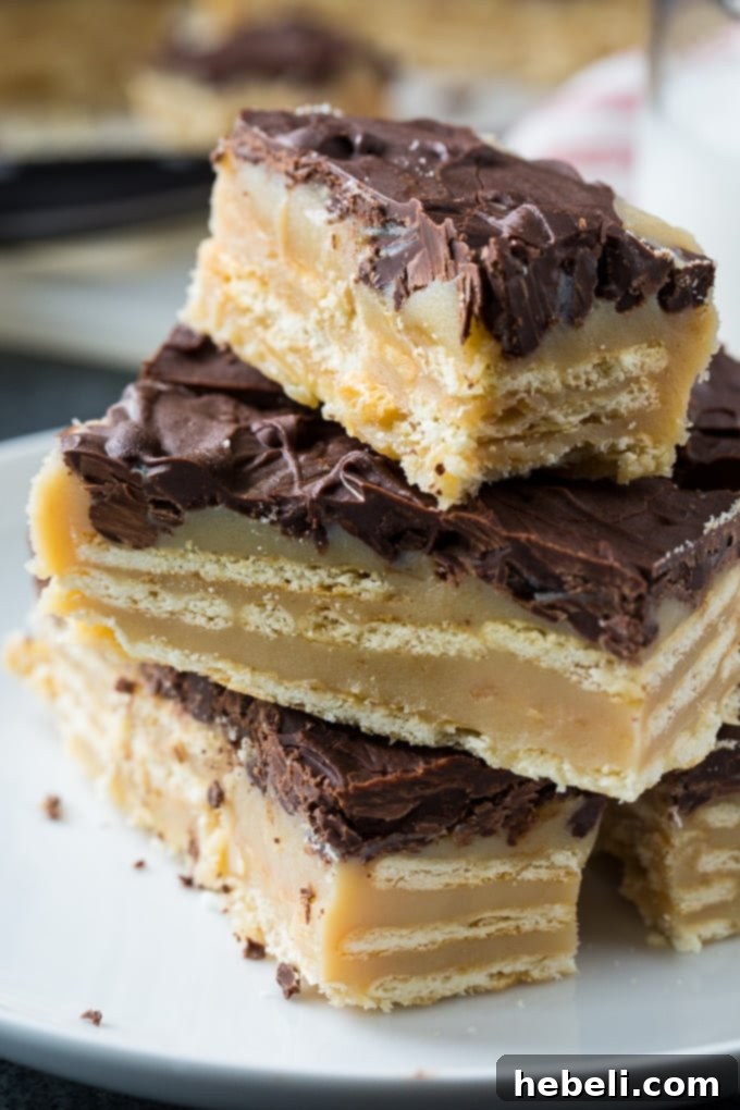 Chocolate Caramel Cracker Bark 6 Finished Chocolate Caramel Cracker Candy bars, an easy no-bake dessert