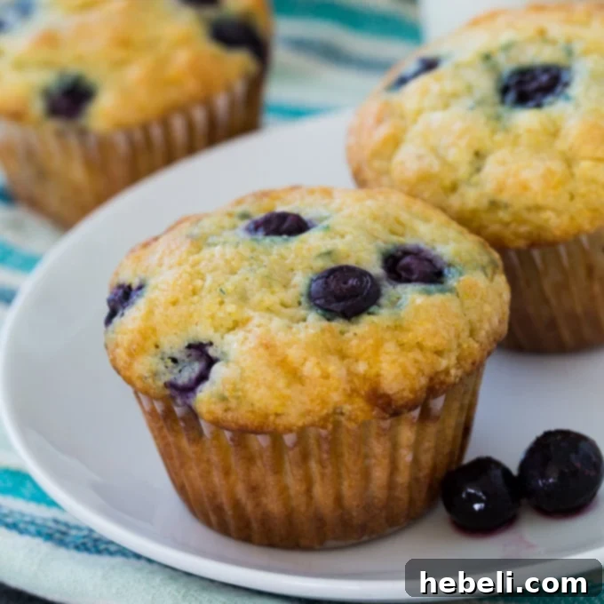 Warm Lemon Blueberry Cornmeal Muffins ready to be enjoyed