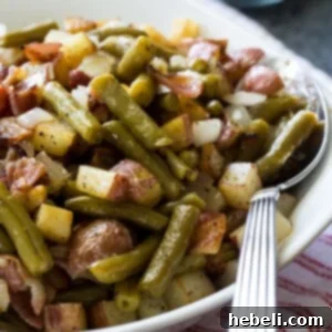 Crispy, flavorful Country Ranch Green Beans and Potatoes, ready for serving.
