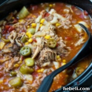 Slow Cooker Brunswick Stew bubbling gently in a crock pot