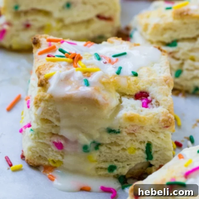 Funfetti Biscuits with glaze and sprinkles