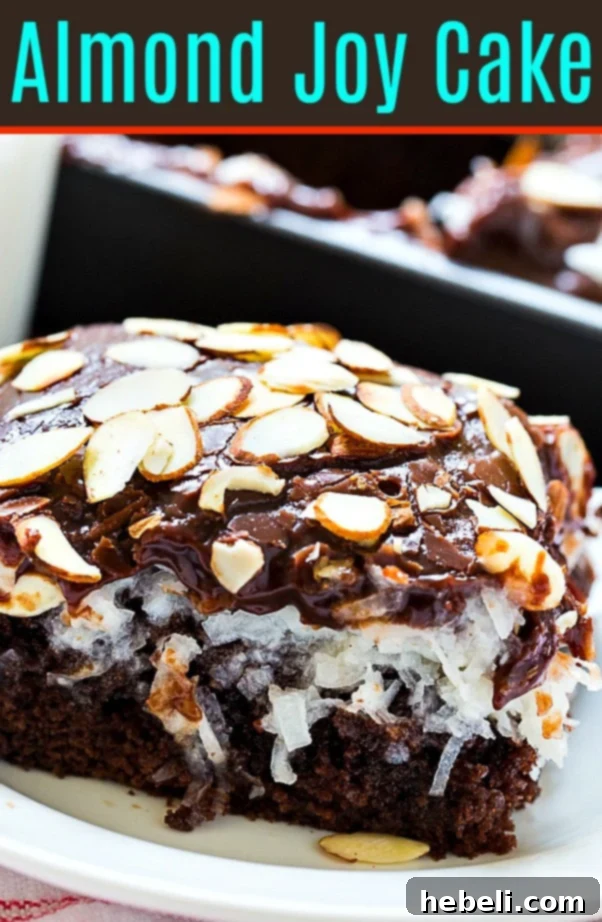 Coconut Almond Chocolate Dream Cake 6 Delicious Almond Joy Cake garnished with toasted almonds