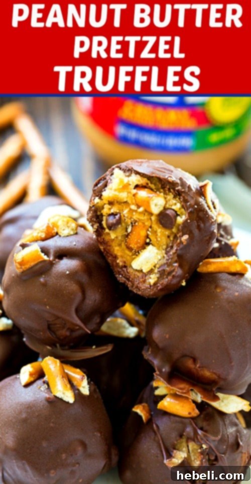 A beautiful, festive display of Peanut Butter Pretzel Truffles, ideal for holiday gatherings, gifts, or a special no-bake treat. #peanutbutter #truffles #nobake #sweetsalty