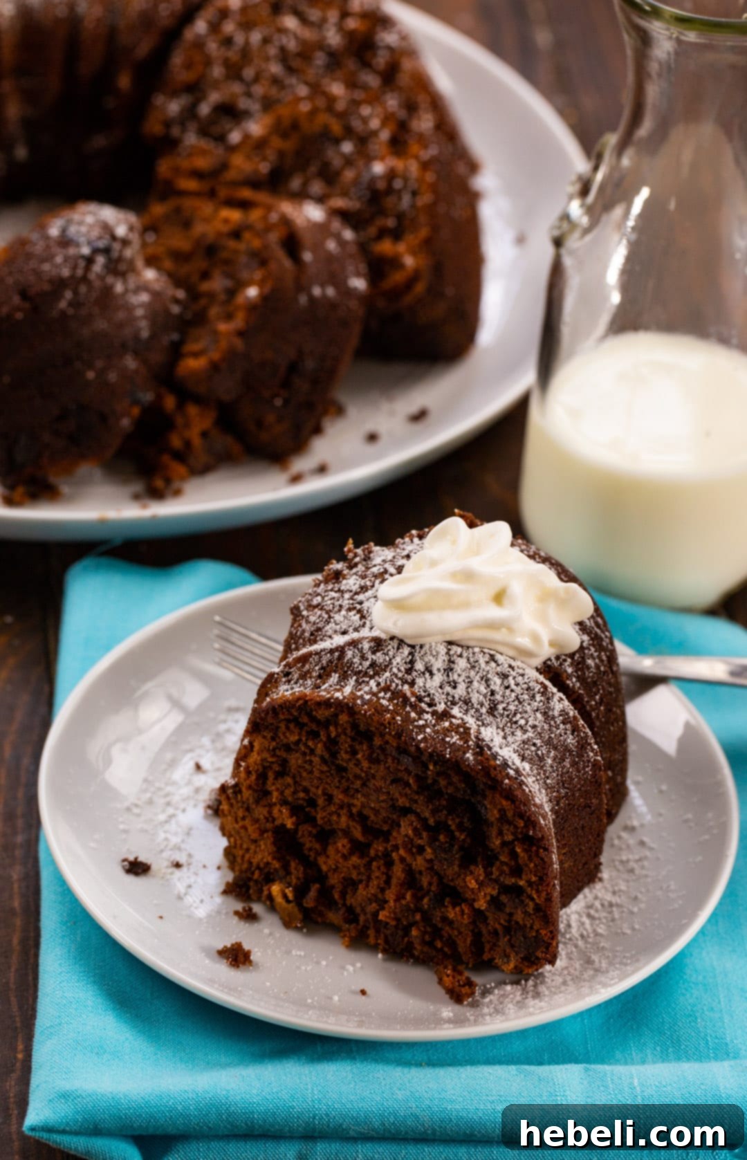 A second view of the Chocolate Cream Cheese Pound Cake, showcasing its beautiful golden-brown crust and inviting interior.