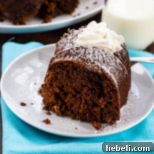 Finished Chocolate Cream Cheese Pound Cake ready for serving.