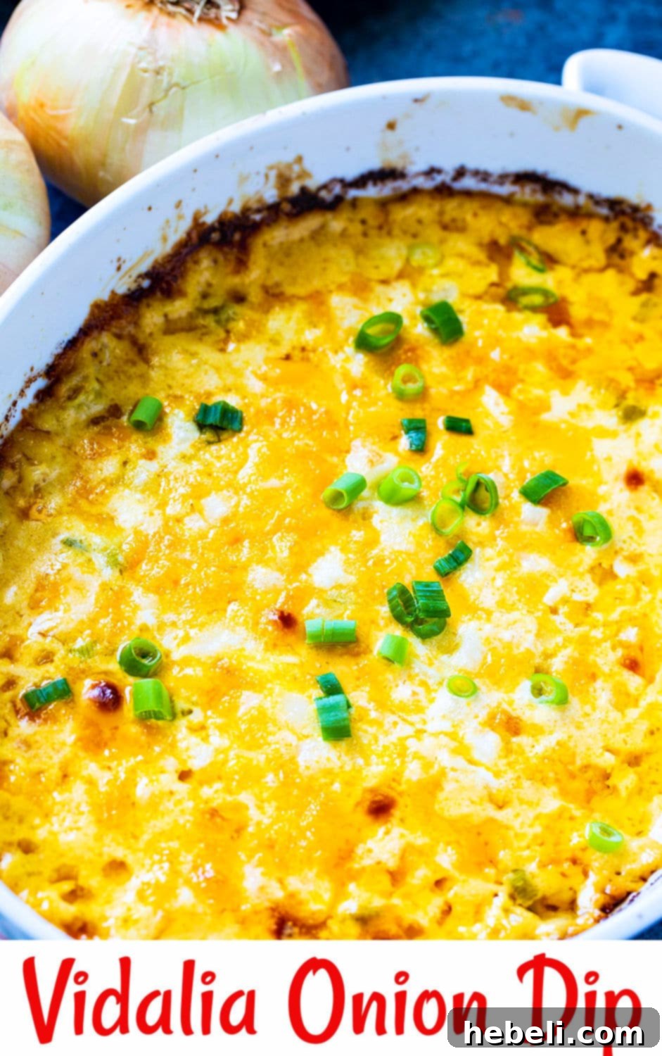 Irresistible Vidalia Onion Dip 4 Delicious cheesy Vidalia Onion Dip, creamy and golden brown, ready to be served.