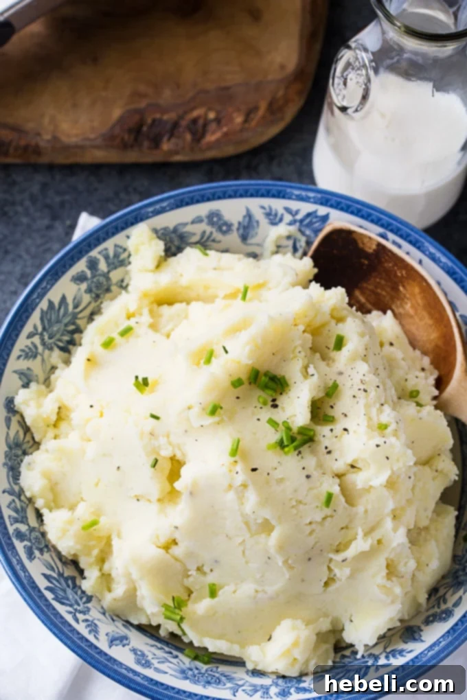 Velvety Buttermilk Potatoes 3 Close-up of fluffy Buttermilk Mashed Potatoes in a serving bowl