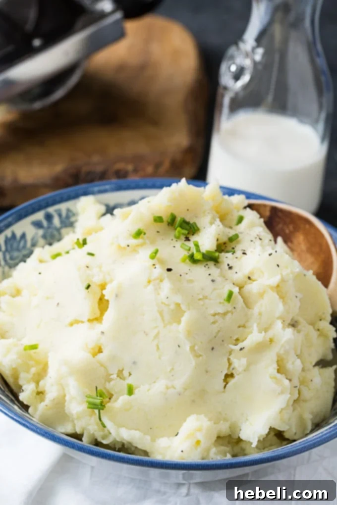 Velvety Buttermilk Potatoes 4 Buttermilk Mashed Potatoes garnished with fresh chives