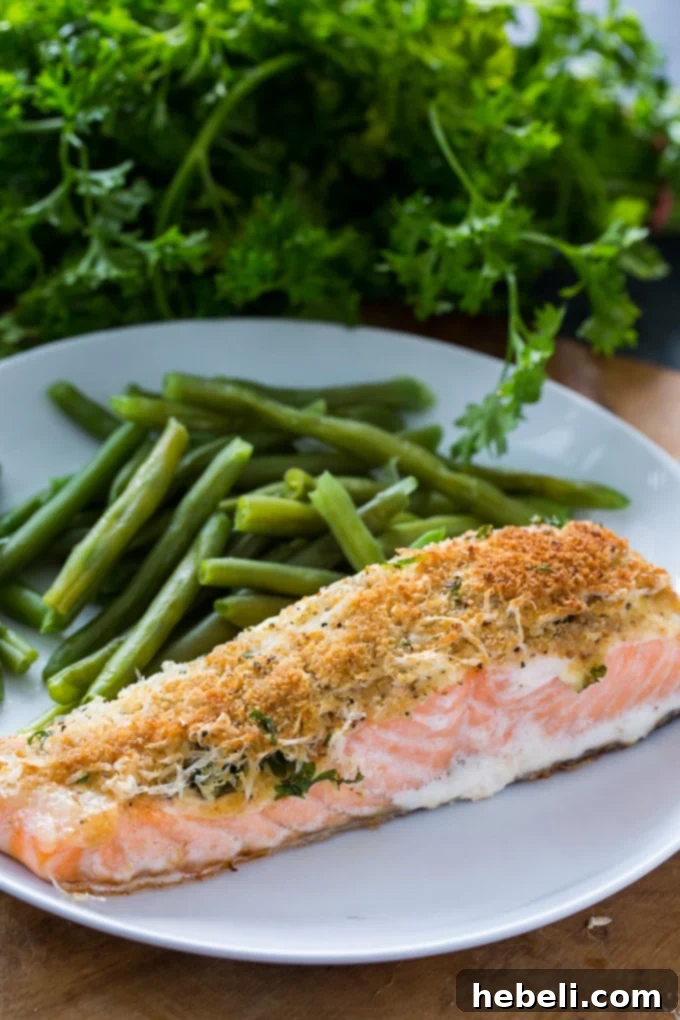 Baked Parmesan Salmon, showcasing the delicious crispy and golden-brown crust.