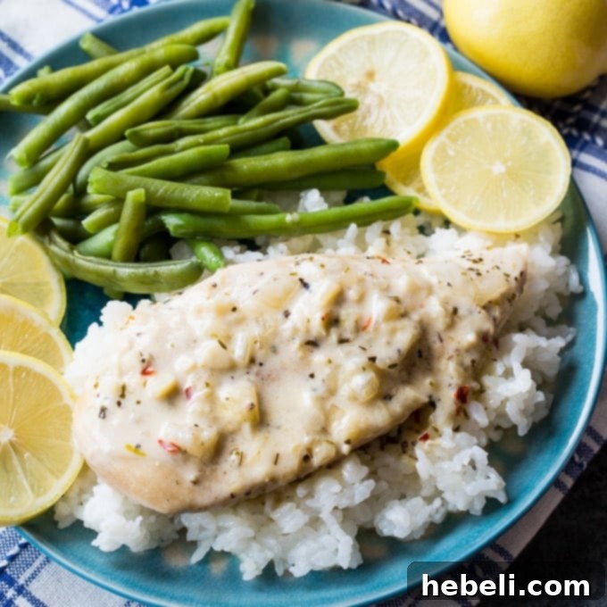 Instant Pot Lemon Garlic Chicken - close up of chicken and sauce