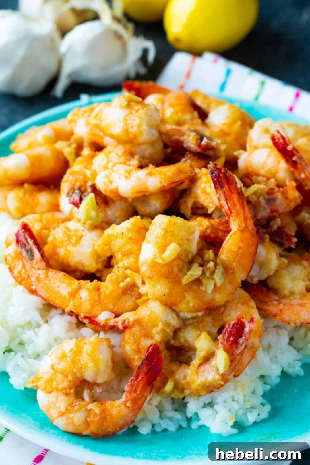 Aloha Garlic Shrimp 5 Another view of Hawaiian Garlic Shrimp in a bowl, with a focus on the juicy shrimp.