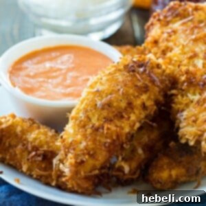 Island Coconut Chicken Strips 4 Coconut Chicken Fingers with dipping sauce, featured recipe image